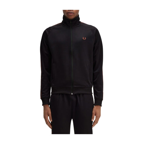 FRED PERRY Felpa con zip Felpa Uomo Contrast Tape Nero whisky - Francavilla Moda
